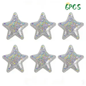 6PCS Sequined Star Embroidery Fabric Patch Iron-On Patch Computerized Embroidery Label for Hats and Clothing