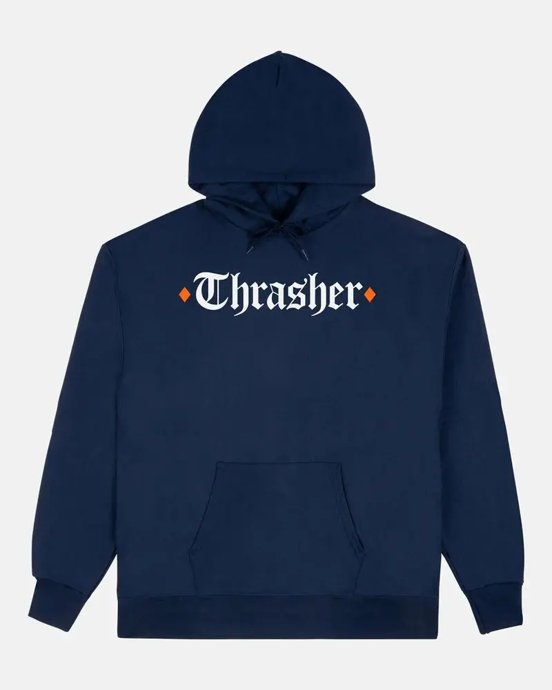 Thrasherrr Men's Gothic Letter Graphic Pullover Hoodie Casual Streetwear Drawstring Kangaroo Pocket Sweatshirt