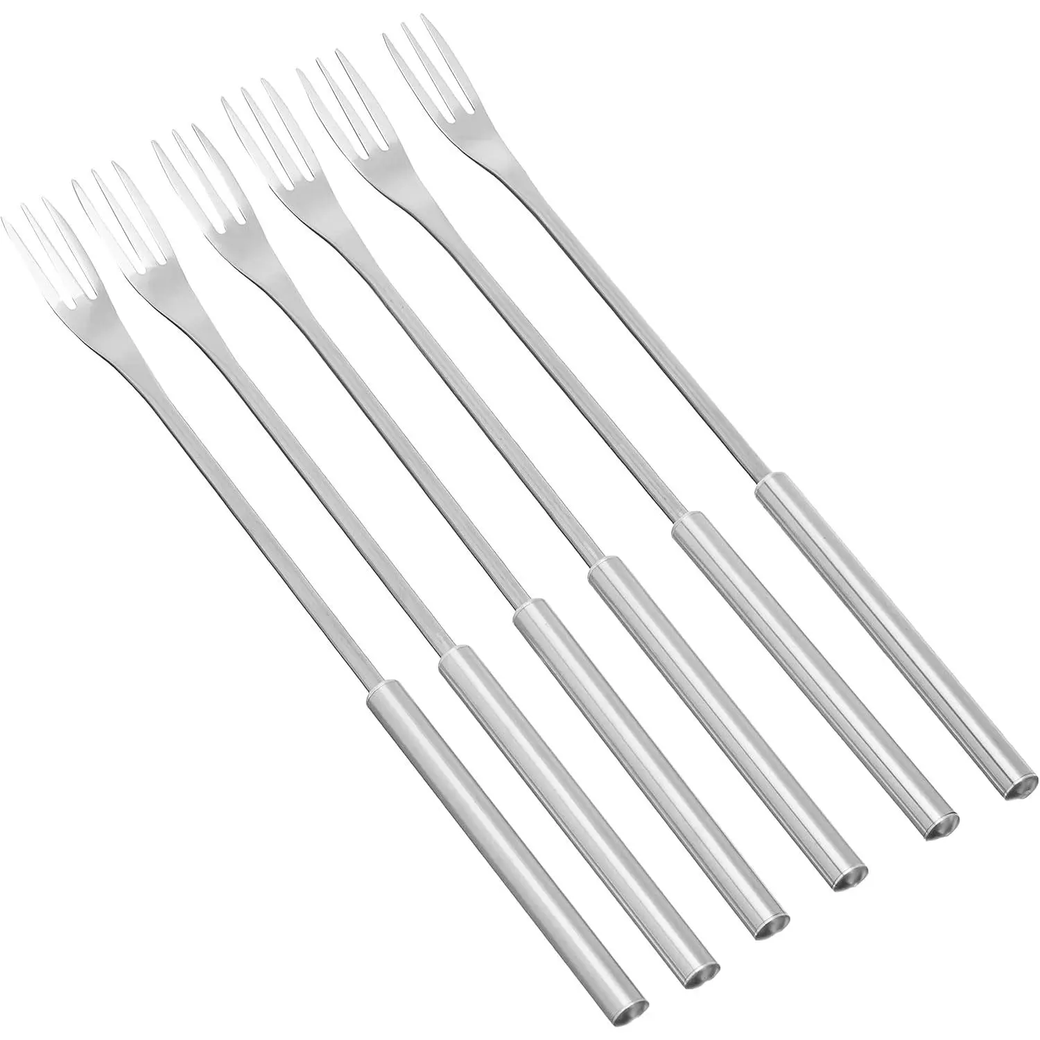 Stainless Steel Cheese Fondue Forks - 6-Piece Silver Small Cutlery Set for Home, Festive Party Use