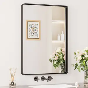 [FathersDayGift]KEONJINN Bathroom Mirror Vanity Mirror for Wall, Tempered Glass,Hangs Horizontally or Vertically,Aluminum Alloy Framed Wall Mirror Modern Farmhouse, Rounded Rectangle Bathroom Vanity Mirror,Anti-Rust