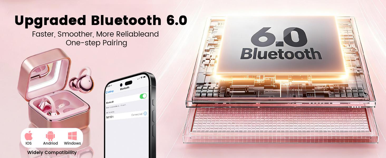 KEAI M161 Open Ear Headphones, Clip On Ear Earphones with Makeup Mirror, Bluetooth Wireless Earbuds for for Women Gifts, Sports & Workouts