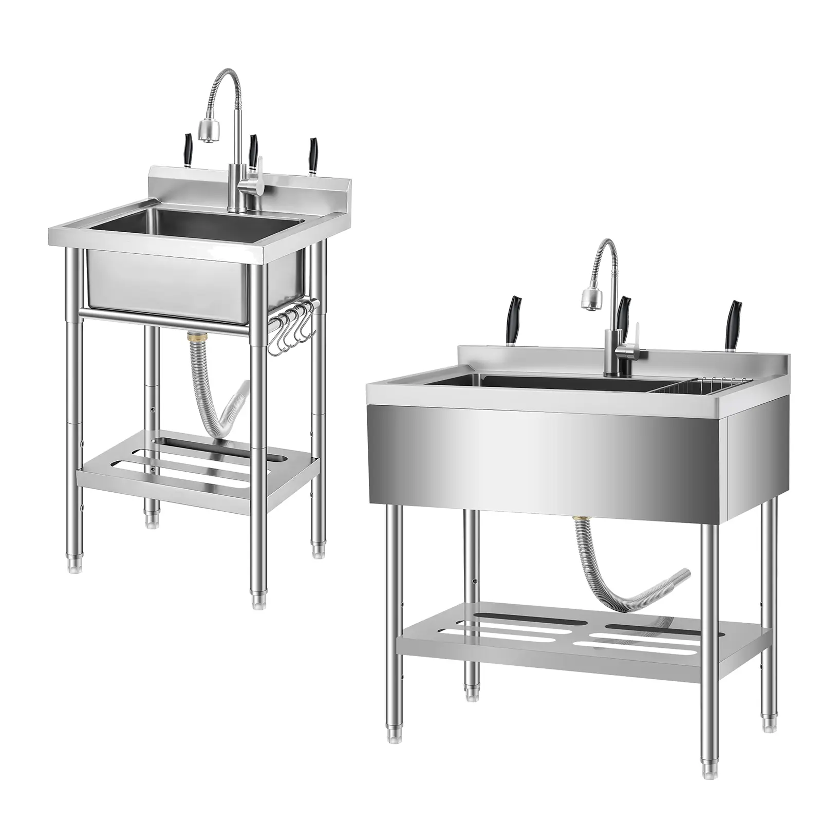 Garvee Upgraded-304 Stainless Steel Utility Basin, Freestanding Single Bowl, Faucet Included, Storage Shelf, Large Capacity, Easy Assembly, Deep Commercial Prep Basin, for Kitchen, Laundry, Garage, Farm, Outdoor