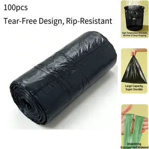 100 pieces of thickened garbage bags, no need to tear by hand, high-quality black drawstring garbage bags, suitable for courtyard garbage storage, garbage disposal, and outdoor camping garbage collection