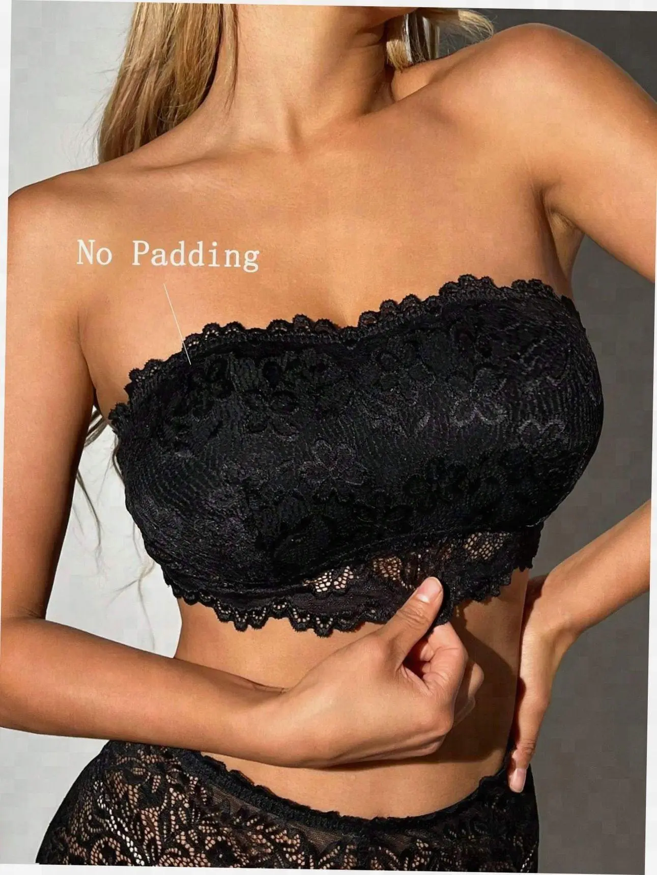 MEAUS Bandeau Bra Floral Lace Strapless Wireless Comfort Lingerie Everyday