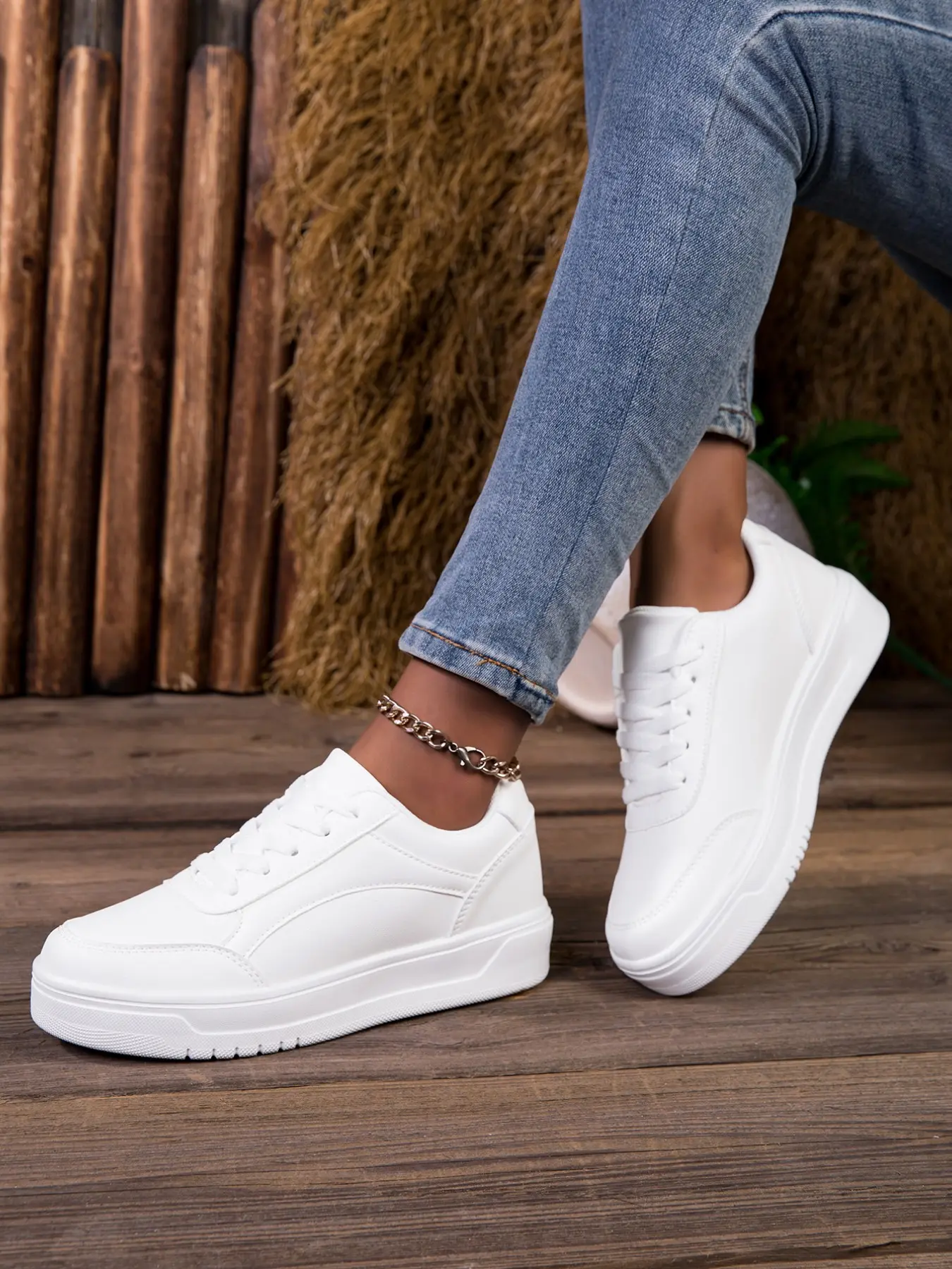Simple Pure Thick Sole Sneakers for Women, Soft Bottom Versatile Commuter Casual Shoes, Comfortable and Stylish Boardwalk Footwear