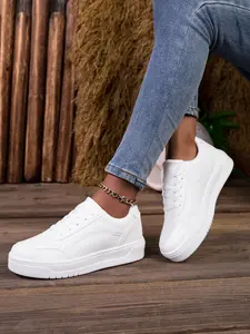 Simple Pure Thick Sole Sneakers for Women, Soft Bottom Versatile Commuter Casual Shoes, Comfortable and Stylish Boardwalk Footwear