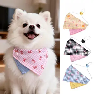 Cotton Pet Bandana Adjustable Plaid Bow Tie Dog Cat Saliva Towel Soft Breathable Triangle Scarf Puppy Kitten Neck Collar Decorative Pet Accessories
