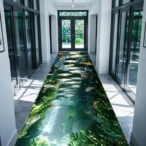 1pc Stream Koi Long Floral Runner Rug for Spring Summer Outdoor Garden, Nordic Minimalist Bohemian Style Indoor Outdoor Mat, Perfect for Entryway, Living Room, Bedroom, Kitchen, Balcony Decor, Boho Runner Rug