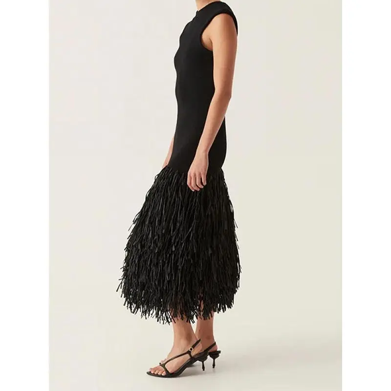 Black chiffon backless round-neck sleeveless dress with fringe hem, 2024 fashionable long formal women's anniversary party dress - TikTok Shop Black chiffon backless round-neck sleeveless dress with fringe hem, 2024 fashionable long formal women's anniversary party dress - TikTok Shop