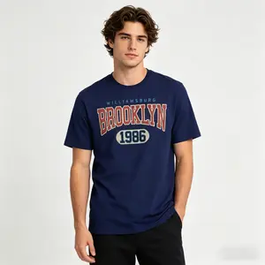 Retro Williamsburg Brooklyn 1986 Graphic Oversized Tee, Vintage College Style New York Brooklyn Print Navy Blue Streetwear Short Sleeve Shirt