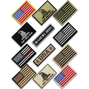 Flag Patch 12pcs Bundle Set, Funny Vintage Hook & Loop Fastener Full Embroidery Morale Military Uniform Emblem Patches for Backpack, Dog Vest Harness, Army Gears Etc.2x3