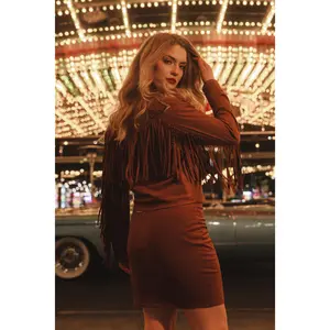 Juniper Faux Suede Boot Stitched Fringe Zip-Up Jacket