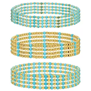Splendid Iris - Set/12 Asst size stone and beaded stretch bracelets