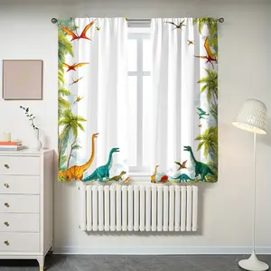 Dinosaur Pattern Print Curtain Set 2 Pieces, Snowflake Design Holiday Home Decor, Suitable for Living Room Balcony Bedroom Windows