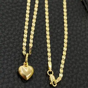 14K Gold Necklace Set Chain Heart Pendant Gifts Fine Jewelry For Her