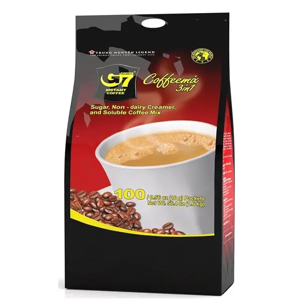 Trung Nguyen G7 Instant Coffee - 3-in-1 with NANO+ Technology, Roasted Ground Blend, Non-dairy Creamer & Sugar (100 Sticks)