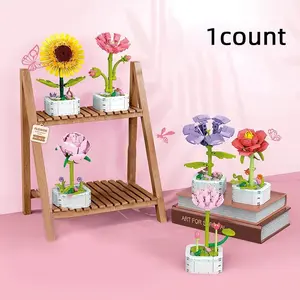 Flower Bouquet Building Block Set, 1 Box Plant Potted Building Block Toy, Simulation Flower Assembling Toy, Puzzle Toy, Desktop Decoration Ornament