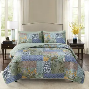 Floral Patchwork Bedspread Set, 3 Counts/set Including 1 Count Bedspread & 2 Counts Pillowcase without Filler, Soft Light Bedding Set for Bedroom, Comfy Bedding Sets