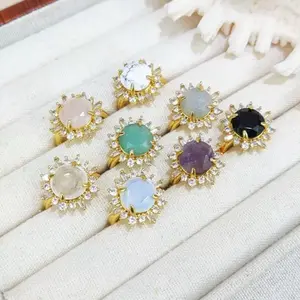 Natural Quartz Ring Green Stone Shiny Gold-Tone Setting Sparkling Gemstone Jewelry