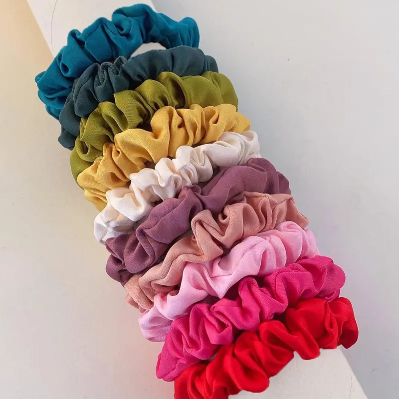 Summer 2024 Solid Color Ruched Satin Scrunchies, 10 Counts Simple Casual Hair Tie for Women, Minimalist Ponytail Holder for Daily Used, Ponytail Hairstyle, Ruched Tie Back, Hair Styling Accessories, Pony Tail Holders