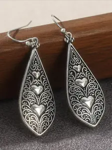 1 Pair of Retro Simplicity-style Silvery Teardrop Drop Earrings, Retro Ethnic Carved Pattern Hollowed-out Drop Earrings, The Perfect Gift for Women's Jewelry, Trendy Jewelry, Trendy Jewellery Accessories