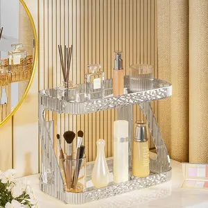 【Local Shipping】Clear 2-Tier Makeup Organizer | No-Drill Wall Mount or Desktop Display | Large Capacity for Skincare & Cosmetics | Self-Assembly Bathroom Storage Shelf