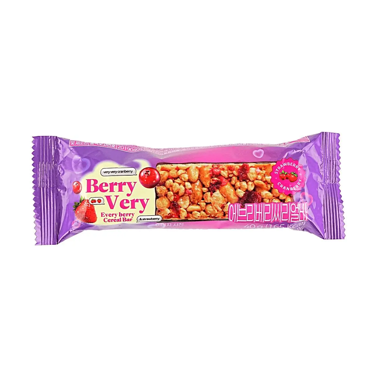 BERRY VERY Korean Strawberry Cranberry Grain Energy Bar 40g - Healthy Snack for Kids & Adults