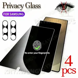 KAYKWONG'S 4-Piece Set, Include 2 Privacy Screen Protector with 2 Lens Protector, for Samsung Galaxy S22/S22+/S23/S23+/S24/S24 Ultra/S25/S25+/S25 Ultra, 9h Hardness, Tempered, Bubble-Free, Easy Install, Smooth Touch, Camera Protection