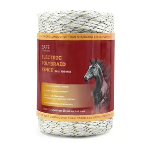Electric Fence Wire 1000 ft, 1/4 inch (6 mm), Thick & Highly Conductive Tinned Copper Strands, Ideal for Temporary Pastures and  Containment Livestock, Work with Insulator & Charger