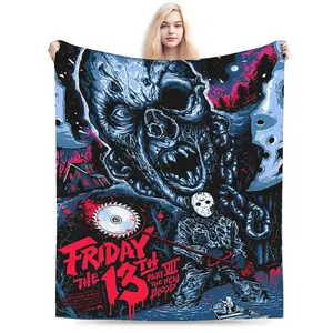 Friday the 13th themed print inspired super soft flannel blanket - cozy all season decor for living room, office, sofa