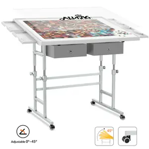 ALL4JIG 1000/1500 Piece Light-Weight Adjustable Tilting Plastic Jigsaw Puzzle Table for Adults, 30"x22"/35"x26" Multi-Functional Puzzle Board with 4 Drawers & Protective Cover, 45-Degree Any-Angle Tilt
