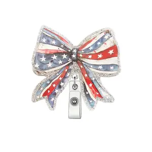 Star Bow Design Badge Holder, 1 Count Cute Retractable Badge Reel, ID Card Holder for Student Office Staff Doctor Nurse Teacher