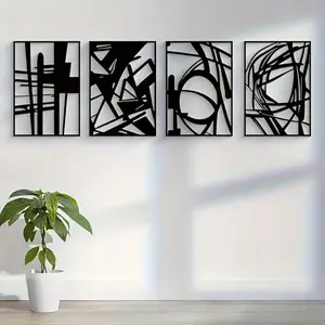 Abstract Metal Black Wall Art, 4 Counts/set Minimalist Line Metal Sculpture, Modern Wall Decor for Home Interior Living Room Bedroom Office, Poster, Decoration, Geometric Print, Decoration, Modern Abstract Design