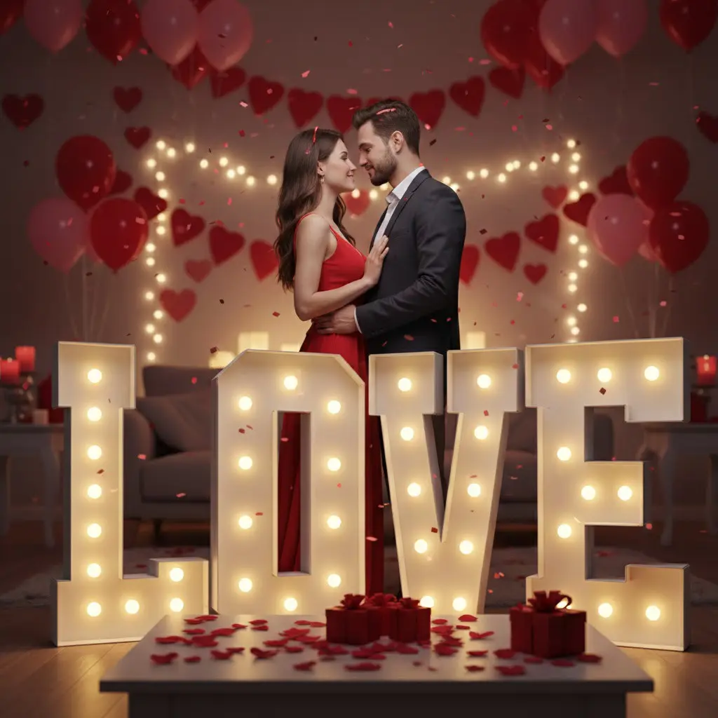 4pcs Marquee Light Up Letters Love Paper Bag Lamp 3ft Mosaic Letters for Valentine's Day, Wedding, Engagement Proposal, Party Decor, Home Decor Ornament Decorative Lights