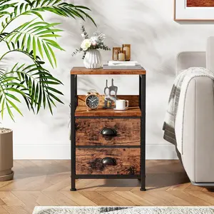 Satifur Nightstand with 2 Fabric Drawers & Shelf, Bedside End Table for Bedroom