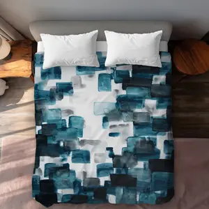 360 Stand Queen Size Decorative Duvet Cover Set, Turquoise & Gray Abstract Shape Design, Microfiber, Machine Washable Bedroom Bedding Set for Home Textiles & Soft Furnishings, Machine Washable Duvet