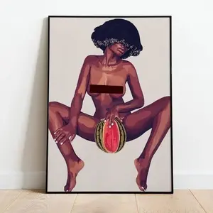 Naked Black Woman Wall Art Photo Prints - Artistic Minimalist Vintage African American Home Decor, Handcrafted Tape-Accented Durable Digital Print, Easy Room Display with Care Instructions