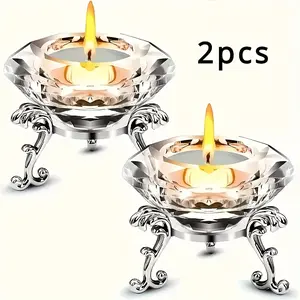 Stylish 2pcs K9 Clear Crystal Diamond Candlestick Set with Metal Stand – Ideal for Home, Office & Party Decor