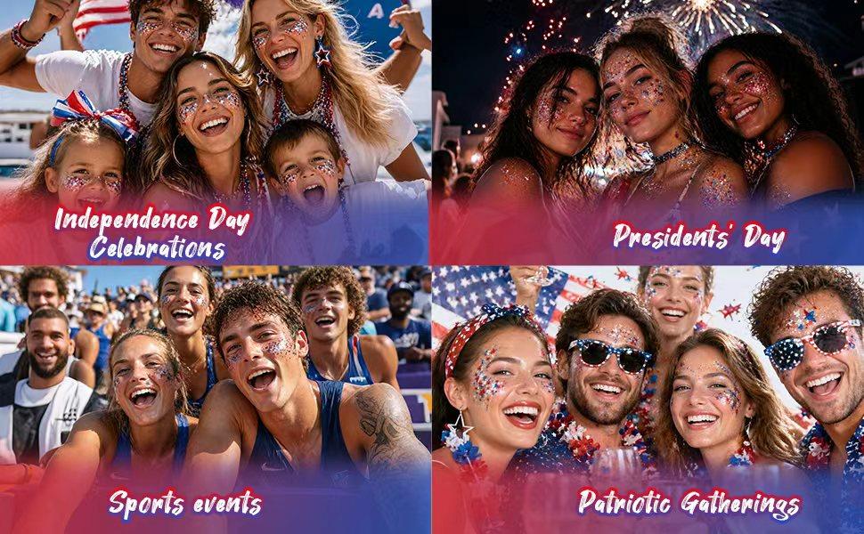 Red White and Blue Star Face Glitter Stick,Waterproof Body&Hair Glitter,Patriotic USA Flag Sparkle Stick for World Soccer Game Independence Day 250 Anniversary Makeup，Outfit Accessories for Kids, for Independence Day Party, Festival & Fun Holiday Look