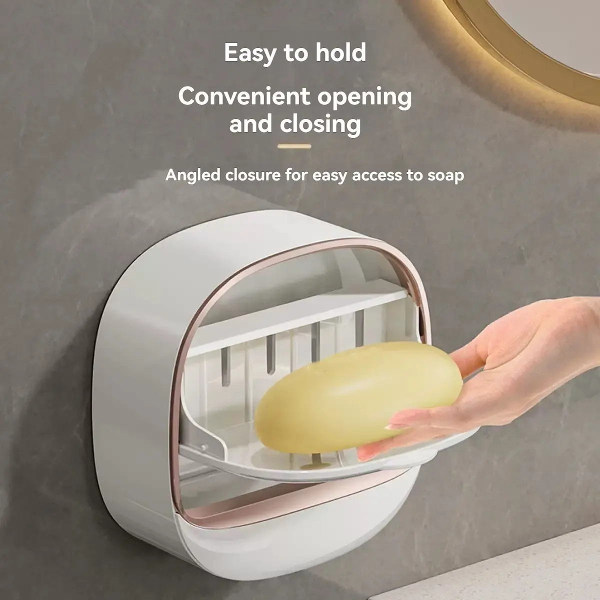 Wall-Mounted Bathroom Soap Dish with Drainage Box and Flip Lid, Waterproof Punch-Free Soap Holder Tray for Shower to Keep Soap Bars Dry, Soap Saver