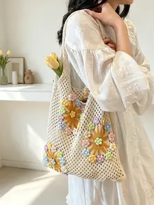 Women's 2026 New Forest-Style Hollow-Out Knitted Shoulder Bag, Fresh & Simple Design, Large Capacity, Ideal for Beach Vacation (Sports & Outdoor Accessory)