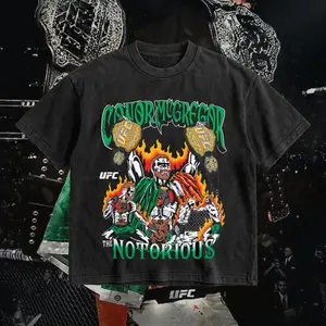 PEACHORA Conor "The Notorious" McGregor Iconic Signature Heavy Cotton T-shirt UFC Pound For Pound Shirt MMA Fan Apparel Pump Cover Direct-to-garment Printing