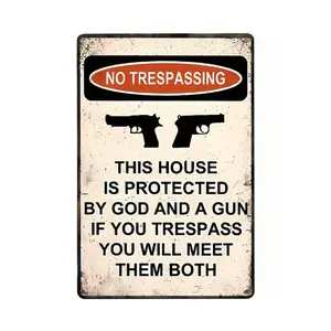 Protected by God and a Gun Deterrent Warning Metal Tin Sign No Trespassing Humorous  Quote Signage Home Outdoor Decor Wall Art 12x8 inch