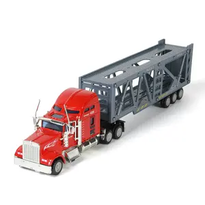 1/65 Scale Kenworth W900 Car Carrier Semi Truck with Double-Deck Auto Transport Trailer – Long-Haul Tractor with Chrome Details, Collectible Vehicle Set Gift for Adults and Kids Red