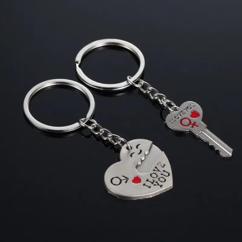 2pcs Couple Key Chain Ring Set-I LOVE YOU with Red Heart Keychains Set for Boyfriend Girlfriend and Best Friends,Valentine's Day Birthday Gifts Graduation Gifts-Love Heart Key Locks Lover Gift