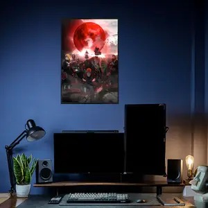 Naruto Akatsuki Poster with Red Moon and Villain Group Gathering, High Quality Cardboard Sharp Pattern Poster for Anime Fans, Bedroom Office Wall Art, Gift for Ninja Lovers