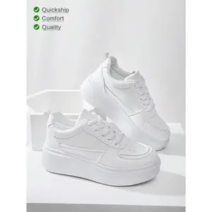 [Quick Delivery]Classy Aesthetic Spring Break 2024 New Style Casual White Shoes For Women, Ladies Platform Shoes, Cute White Low Top Shoes, Comfortable And Fashionable Sneakers, Increase Height By 5cm, Suitable For Short Women Vacation Outfits
