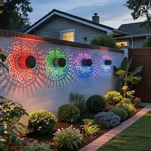 2-Pack Solar Mandala Projector Wall Lights, Colorful Decorative Waterproof Metal Mandala Solar Fence Wall Lights, Garden Post Patio Backyard Yard Decor fathersdaygift