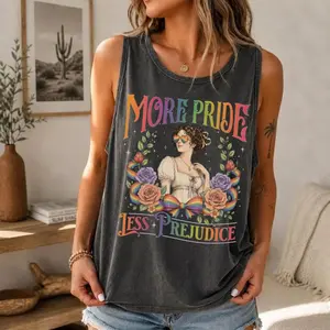 Vintage More Pride Less Prejudice Literary Tank Top, Comfort Colors LGBT Ally Tank Tee,Proud Ally Tank, Pride Month, LGBTQ+ Support Outfit