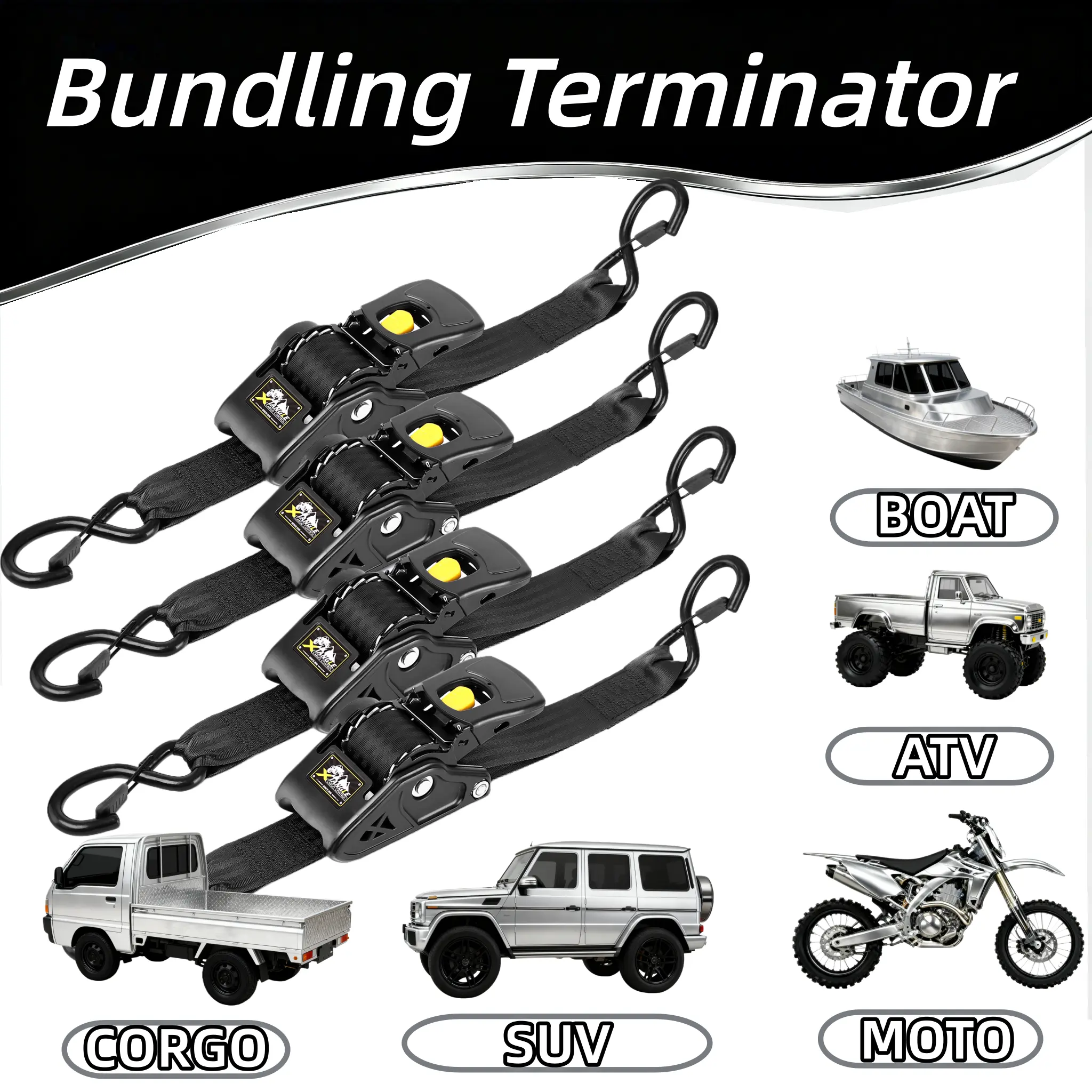 1-PACK  2-Inch Heavy Duty Retractable Ratchet Tie Down Straps – Adjustable No-Tangle Cargo Straps with Locking S-Hooks for Trucks, Trailers, Pickup Beds, Boats, Motorcycles, ATVs & Heavy Hauling
